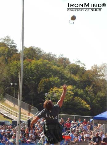 “Mike Zolkiewicz launches the 56 lb. weight into the thin mountain air at the New Hampshire Highland Games 2012.”  IronMind® | Courtesy of the NHHG