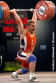 He had to have it and he got it it - Nizami Pashayev (Azerbaijan) fights to keep this 216-kg jerk aloft at the European Weightlifting Championships today. IronMind® | Randall J. Strossen, Ph.D. photo.