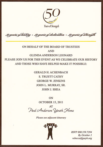 On October 15, 2011 the Paul Anderson Youth Home (PAYH) celebrated its 50th anniversary—here’s to their next half century!
