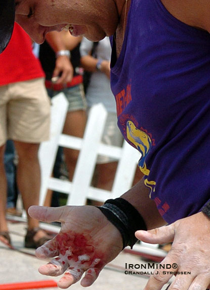 Raivis Vidzis showed a lot of heart at the 2006 World’s Strongest Man contest, where he badly tore the calluses on his hands on the first day, but went on to finish the contest.  IronMind® | Randall J. Strossen photo.