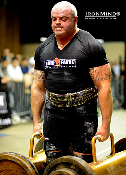 Didier Rolland has been a leading force in French strongman in recent years and earlier this year he helped organize and then competed in the strongman contest held in Paris (Strongman Champions League/Eric Favre Strongman Records at the Salon Body Fitness Expo).  IronMind®| Randall J. Strossen photo.