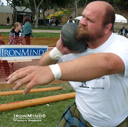 Rusty Price, twice world stone putting champion, on the Open Stone.  IronMind® | Francis Brebner photo.