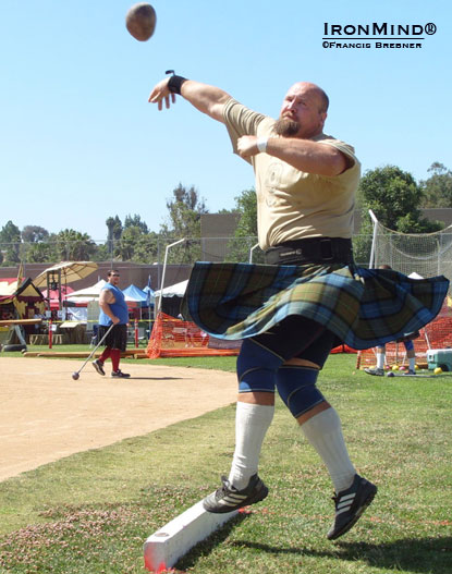 Rusty Price is on a roll—throwing big at the Vista Highland Games and on his way to Scotland with Ryan Vierra.  IronMind® | Francis Brebner photo.