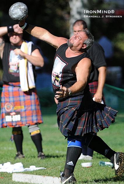 Especially because it’s his home field, don’t expect five-time Highland Games world champion Ryan Vierra to just roll over and make it easy for the young guys look good this weekend.  IronMind® | Randall J. Strossen photo.