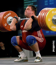 On his way back up with 255 kg on his final attempt, Viktors Scerbatihs cleaned this strongly but missed the jerk as he swept the supers at the European Weightlifting Championships today. IronMind® | Randall J. Strossen, Ph.D. photo.