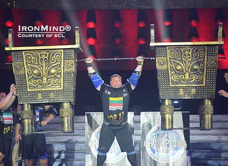 SCL–China: out of the 32 top strongman competitors who started, it came down to the final two, who dueled on the Jar Lift, an unwieldy overhead lift.  Zydrunas Savickas won, taking home US$10,000 in the process.  IronMind® | Photo courtesy of SCL.