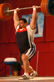 Shane Hamman puts away this 220-kg jerk at the 2004 US Olympic Team Trials (St. Joseph, Missouri). IronMind® | Randall J. Strossen, Ph.D. photo.