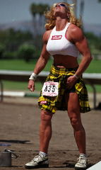 Looking for a hole in the sky, Shannon Hartnett gets ready to launch another world record throw. IronMind® | Randall J. Strossen, Ph.D. photo.