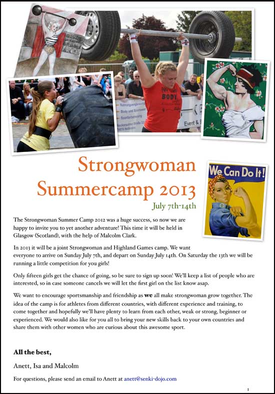 Summer camp for strongwoman will be back in 2013 and here are the full details.  IronMind® | Image courtesy of Anett Von Der Weppen.
