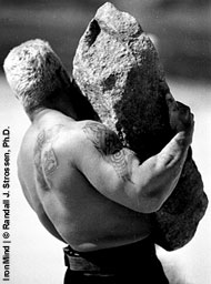 2001 World's Strongest Man winner Svend Karlsen - in what Colin Bryce calls the iconic strongman photo - is retiring from competition, but he has a big future. IronMind® | Randall J. Strossen, Ph.D. photo.