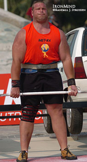 Terry Hollands, shown on the deadlift at the 2006 MET-Rx World's Strongest Man contest, will be one of the favorites at the upcoming Britain's Strongest Man contest, and from what we hear, there' s a new competitor, about Terry's size, who will also be a man to watch. IronMind® | Randall J. Strossen, Ph.D. photo.