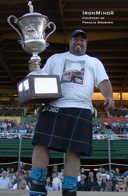 Among his many honors in the sport, Ryan Vierra received the Chief’s Trophy at Pleasanton, California in 2008 - the first time in the 146-year history of the Caledonian Club of San Francisco that a heavy events athlete has earned this distinction.  IronMind® | Photo courtesy of Francis Brebner.