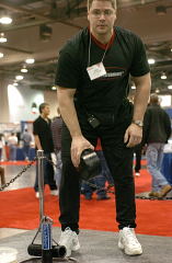 Wade Gillingham, a grandmaster of the Blob, takes it for a ride at the 2004 Arnold Expo. IronMind® | Randall J. Strossen, Ph.D. photo.